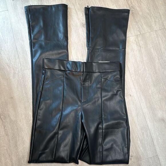 ZARA Faux Leather Slim Flare Leg Pants Split Hem Bootleg Slit  Black small NWT - Picture 6 of 11